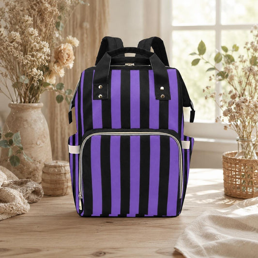 Purple Stripe Diaper Bag Backpack, Goth Mom Backpack, Baby Travel Bag