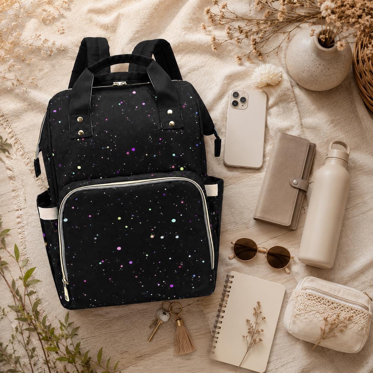 Galaxy Diaper Bag Backpack, Celestial Baby Travel Bag, Starry Mom Backpack Organizer