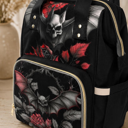 Bat Diaper Bag Backpack, Dark Rose Mom Bag, Nursery Travel Organizer