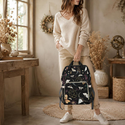 Witchy Diaper Bag Backpack, Moth Print Baby Bag, Mystic Nursery Organizer