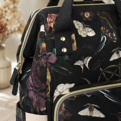 Witchy Diaper Bag Backpack, Moth Print Baby Bag, Mystic Nursery Organizer