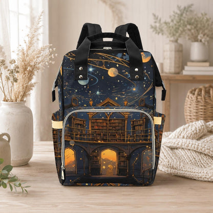 Celestial Library Backpack, Dark Academia Book Print Diaper Bag, Gothic Scholar Organizer