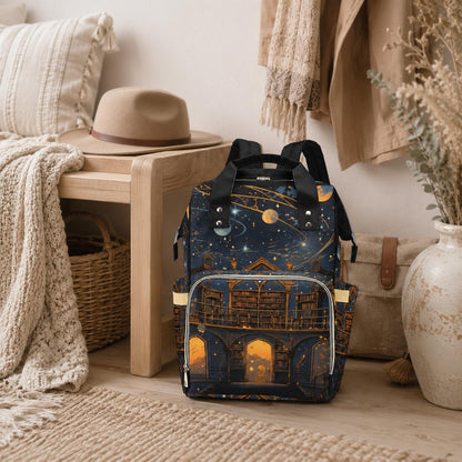 Celestial Library Backpack, Dark Academia Book Print Diaper Bag, Gothic Scholar Organizer