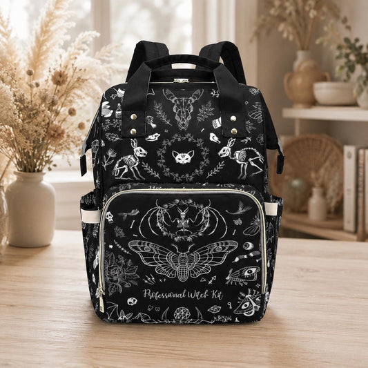 Occult Diaper Bag Backpack, Monochrome Witchy Mom Bag, Mystical Baby Travel Backpack