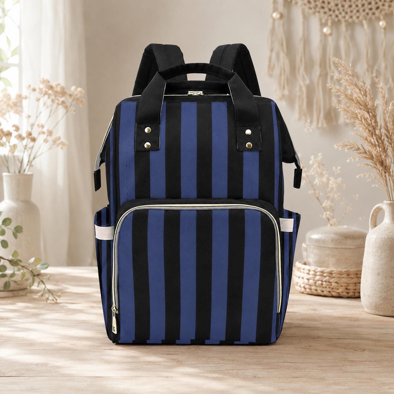 Blue Stripe Diaper Backpack, Baby Travel Bag, Modern Mom Backpack