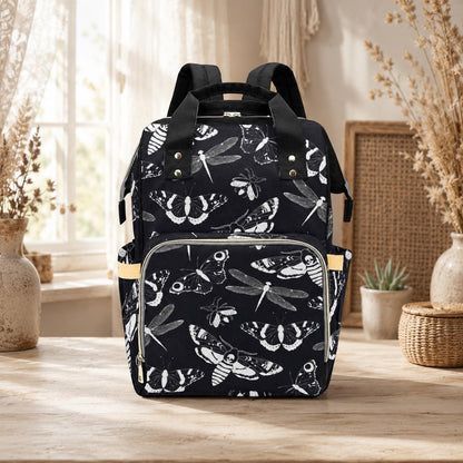 Diaper Bag Backpack, Insect Print Baby Travel Bag, Moth Dragonfly Mom Backpack