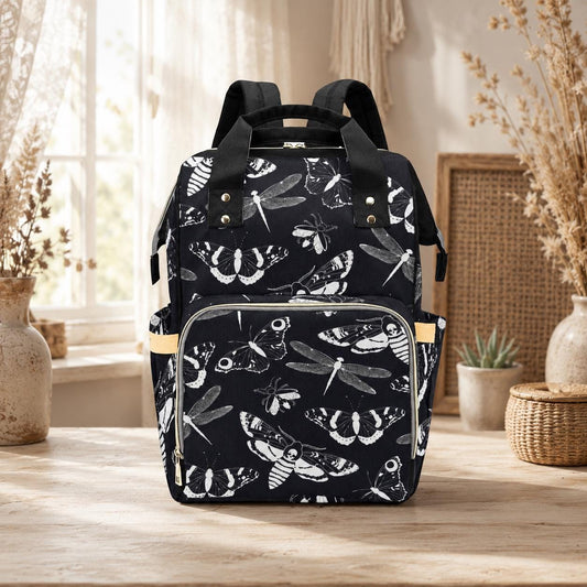 Diaper Bag Backpack, Insect Print Baby Travel Bag, Moth Dragonfly Mom Backpack