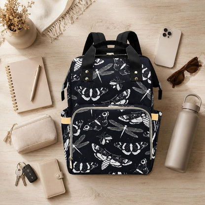 Diaper Bag Backpack, Insect Print Baby Travel Bag, Moth Dragonfly Mom Backpack