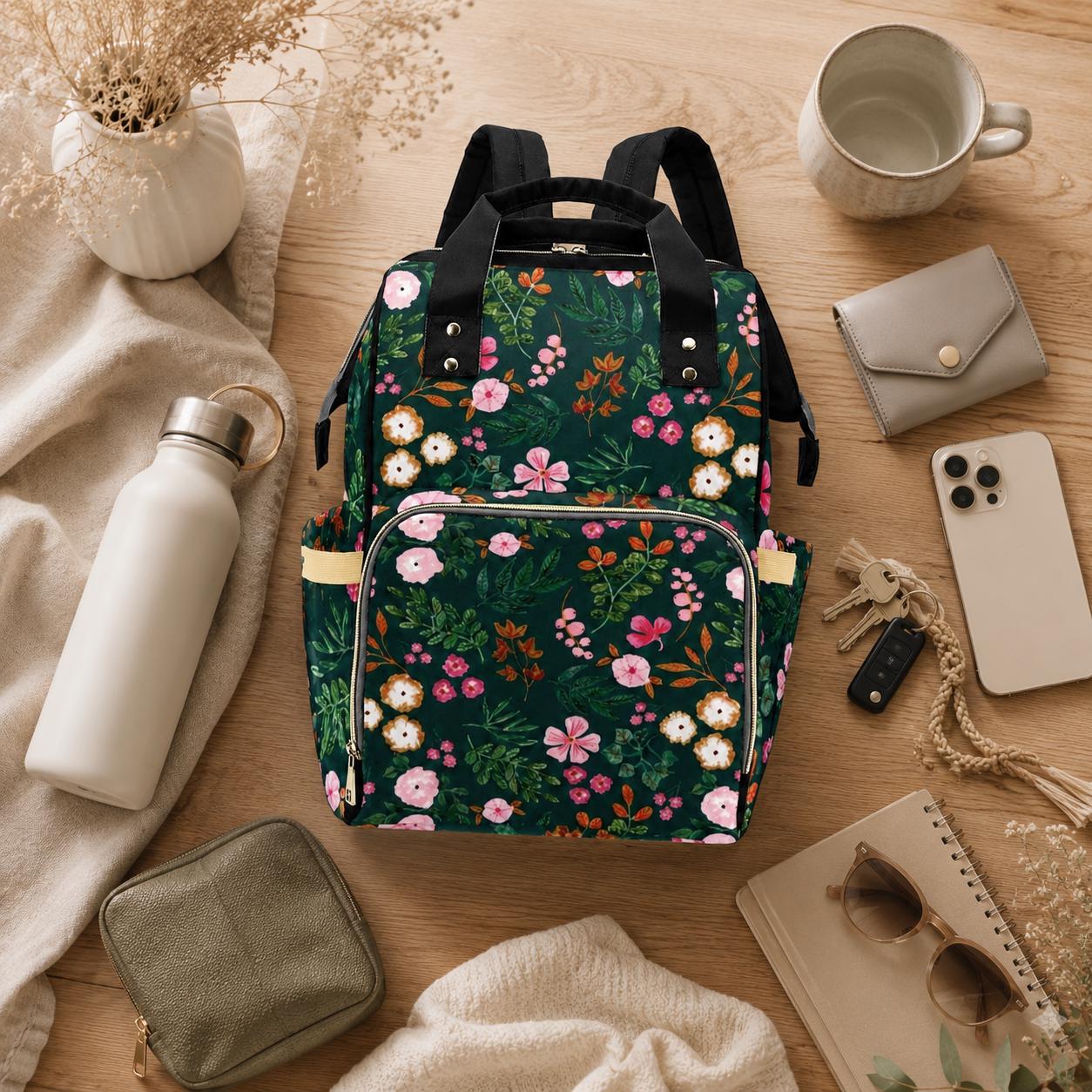 Floral Mom Backpack, Botanical Diaper Bag, Garden Stroller Organizer