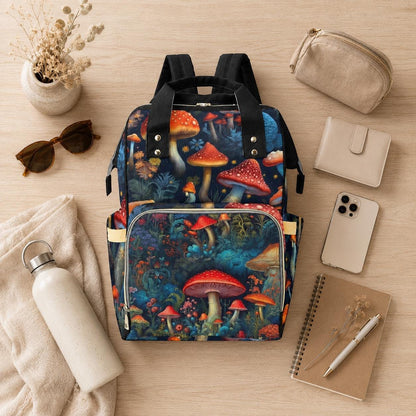 Navy Mushroom Forest Diaper Backpack