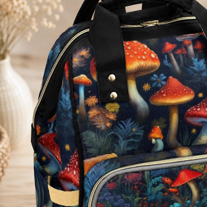 Navy Mushroom Forest Diaper Backpack
