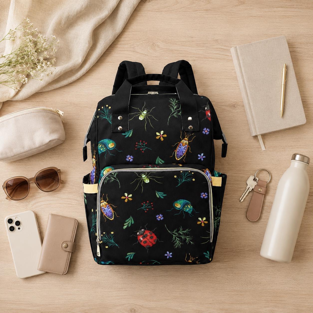 Diaper Bag Backpack with Bug Print, Mom Travel Backpack, Nursery Organizer, Stroller Bag