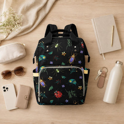 Diaper Bag Backpack with Bug Print, Mom Travel Backpack, Nursery Organizer