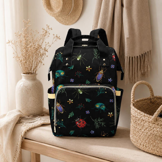 Diaper Bag Backpack with Bug Print, Mom Travel Backpack, Nursery Organizer
