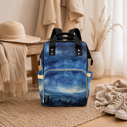 Mountain Diaper Bag Backpack with Night Sky Print, Woodland Baby Bag, Mom Backpack
