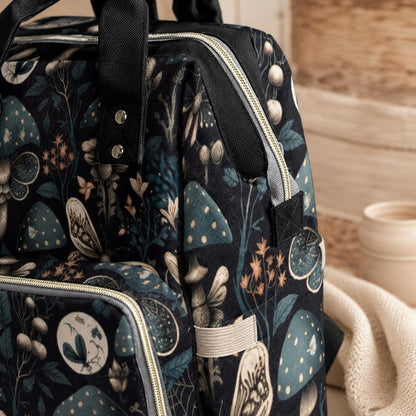 Cottagecore Mushroom Diaper Bag Backpack, Moth Baby Travel Bag, Stroller Organizer