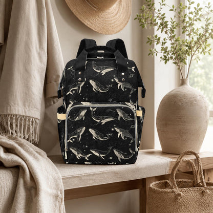 Whale Diaper Bag Backpack, Ocean Baby Travel Bag, Nursery Organizer for Moms