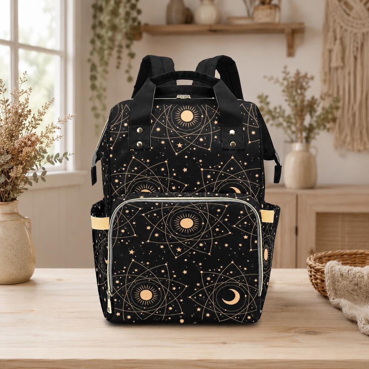 Celestial Diaper Bag Backpack, Sun Moon Baby Travel Bag, Mom Backpack Organizer