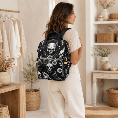Skull Butterfly Backpack Black Gothic School Bag Halloween Gift for Teens and Adults