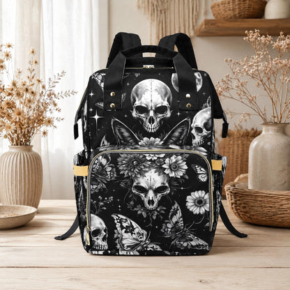 Skull Butterfly Backpack Black Gothic School Bag Halloween Gift for Teens and Adults