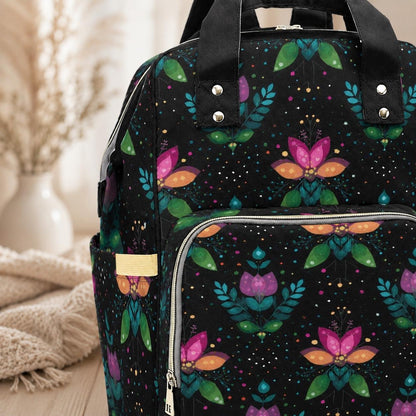 Folk Art Tulip Diaper Bag Backpack, Boho Baby Travel Pack for Moms