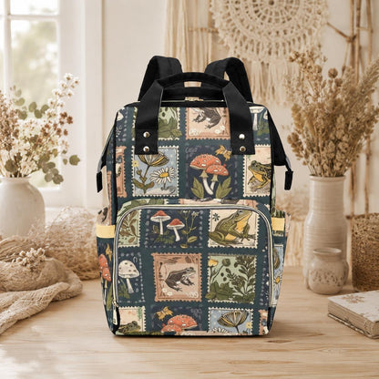Frog Diaper Bag Backpack, Nature Stamp Baby Bag, Nursery Organizer