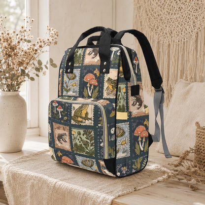 Frog Diaper Bag Backpack, Nature Stamp Baby Bag, Nursery Organizer