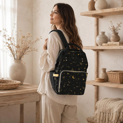 Celestial Diaper Backpack, Zodiac Baby Travel Bag, Moon Star Mom Backpack