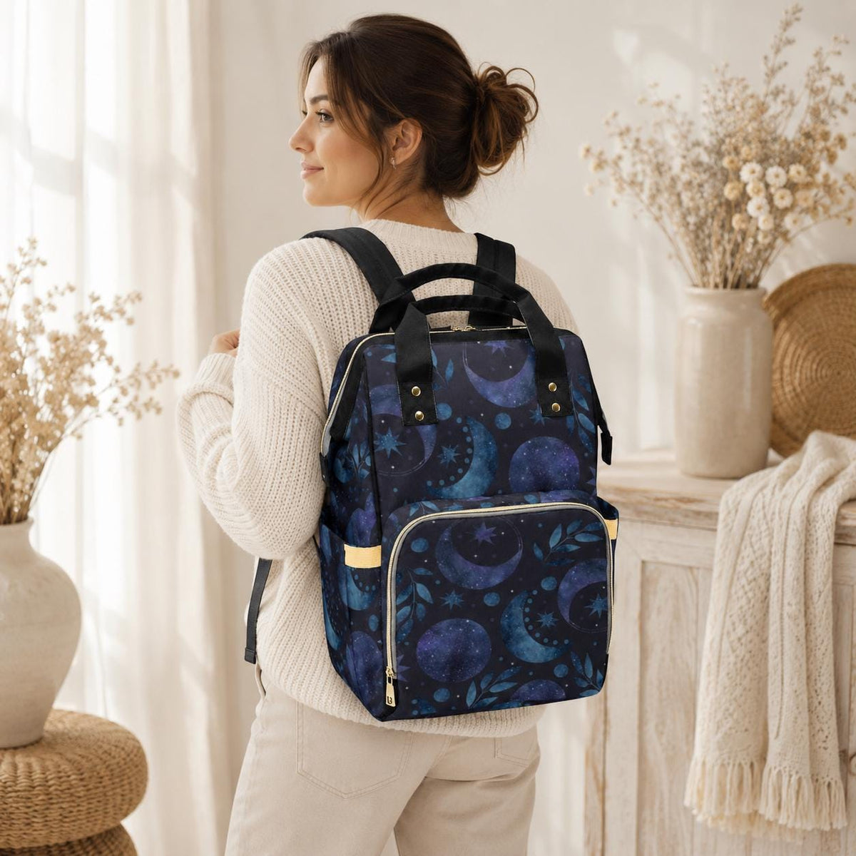 Diaper Bag Backpack, Moon Print Baby Travel Bag, Nursery Organizer Mom Backpack