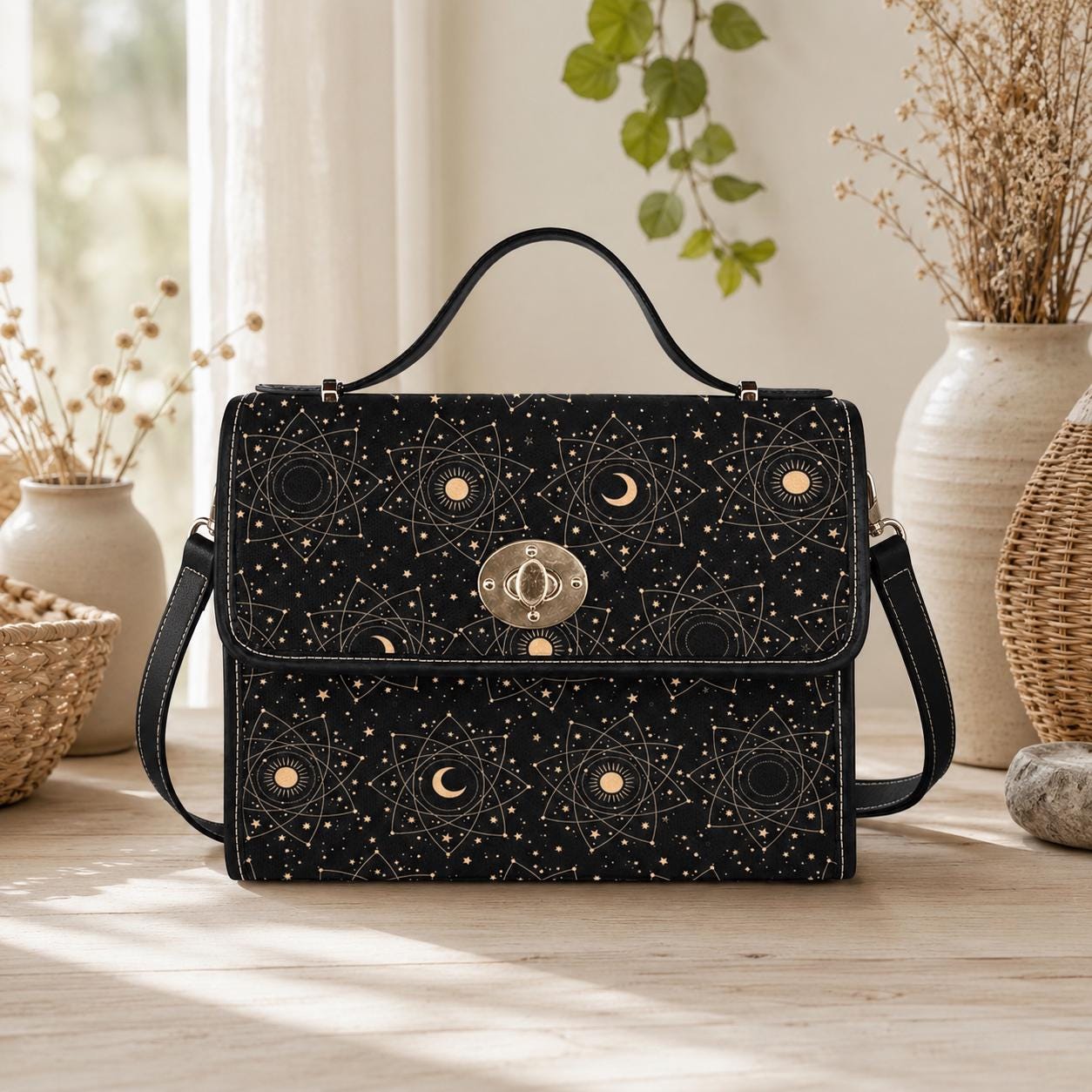 Astrology Moon Sun Satchel, Celestial Witchy Bag, Occult Star Purse