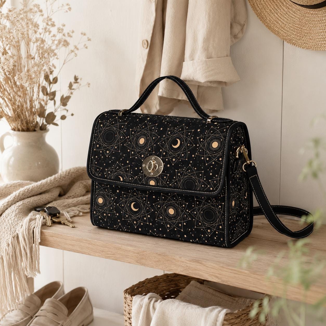 Astrology Moon Sun Satchel, Celestial Witchy Bag, Occult Star Purse