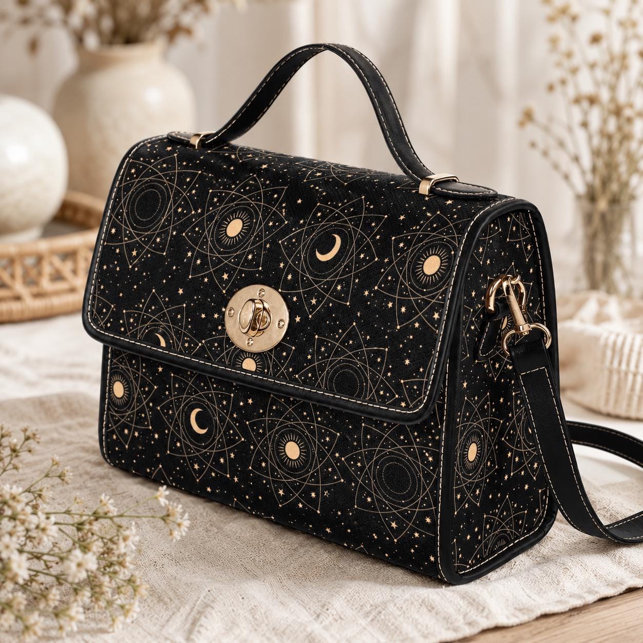 Astrology Moon Sun Satchel, Celestial Witchy Bag, Occult Star Purse