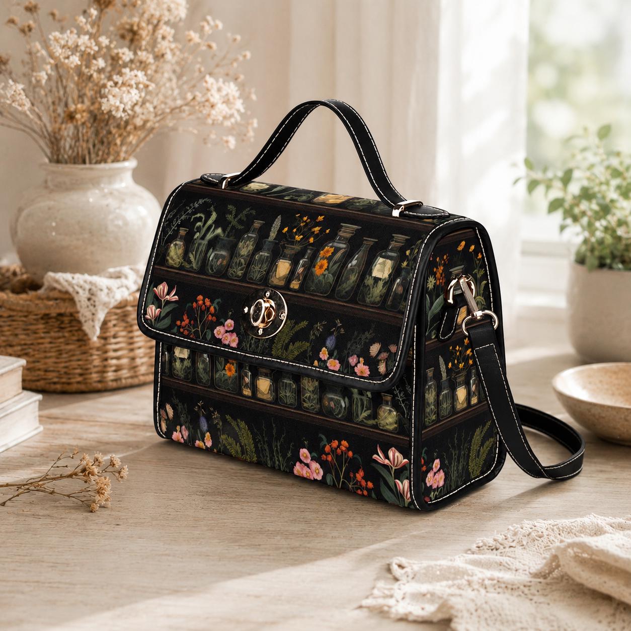 Vintage Apothecary Jars Tote Bag – Herbs & Flowers Illustration