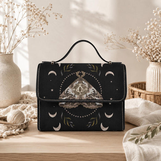 Moth Moon Handbag, Gothic Crossbody Purse, Celestial Top Handle Bag