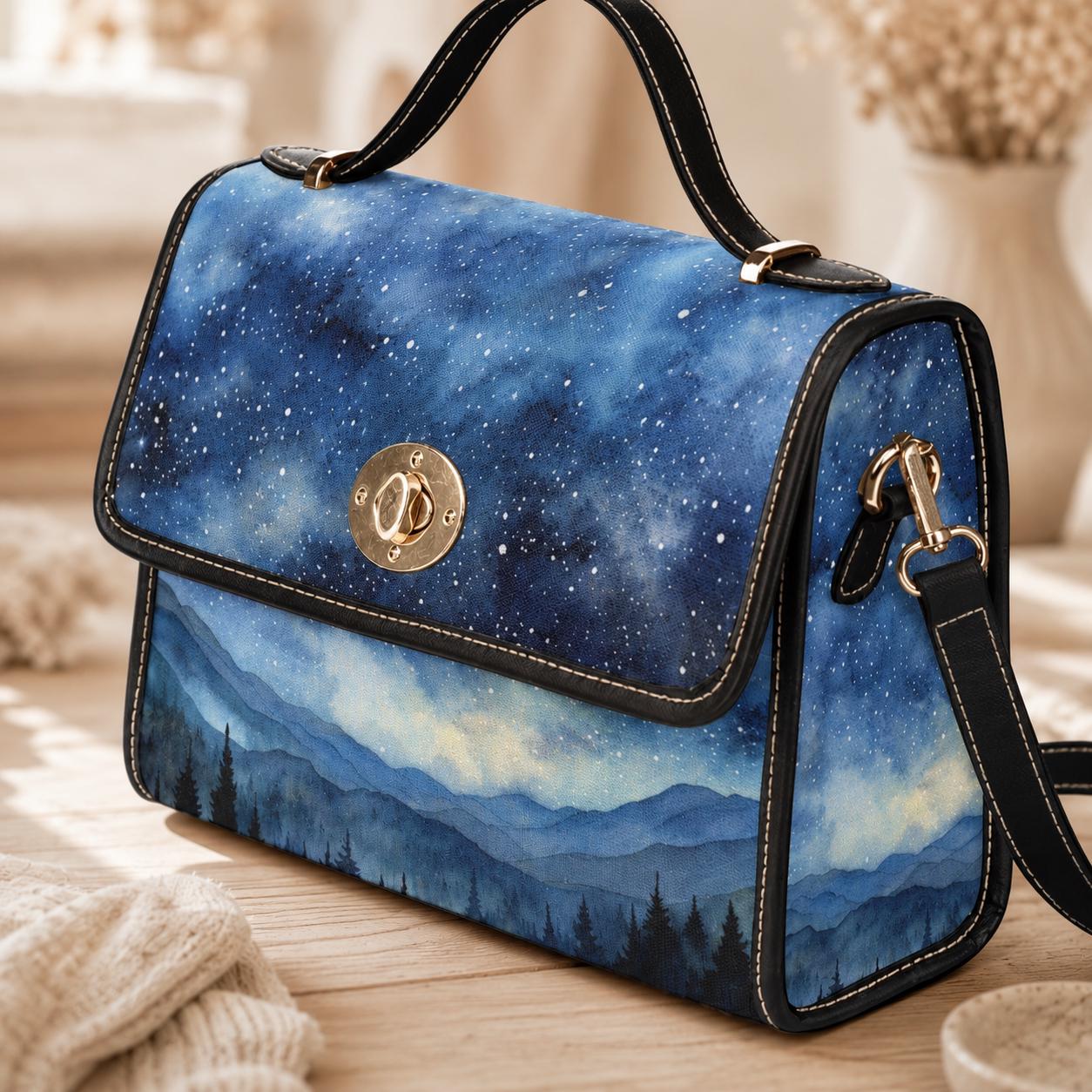 Starry Forest Purse, Celestial Landscape Satchel for Witches, Night Sky Handbag, Galaxy Shoulder Bag