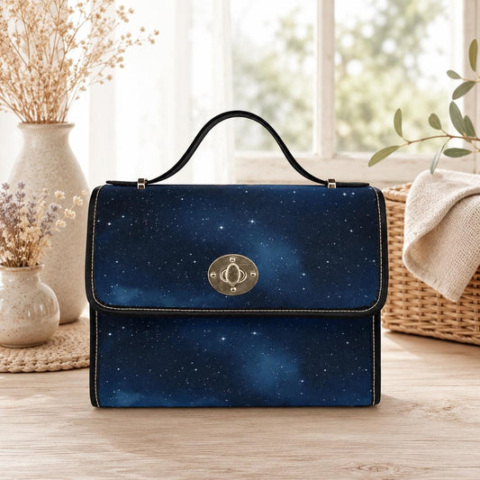 Starry Sky Satchel, Celestial Galaxy Print Purse, Dark Blue Space Handbag with Stars