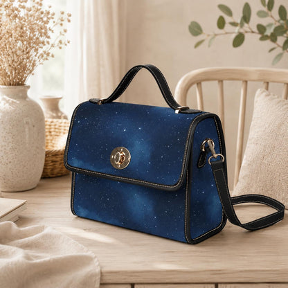 Starry Sky Satchel, Celestial Galaxy Print Purse, Dark Blue Space Handbag with Stars