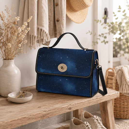 Starry Sky Satchel, Celestial Galaxy Print Purse, Dark Blue Space Handbag with Stars