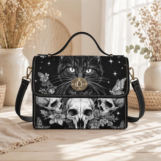 Occult Cat Skull Bag, Dark Witchy Crossbody Purse, Gothic Kitty Shoulder Tote,Cat Skull Accessories,Dark Feline Gift,Alternative Fashion Bag