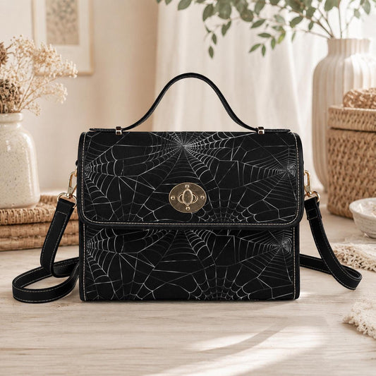 Spiderweb Handbag, Gothic Crossbody Purse with Web Pattern, Spooky Halloween Accessory