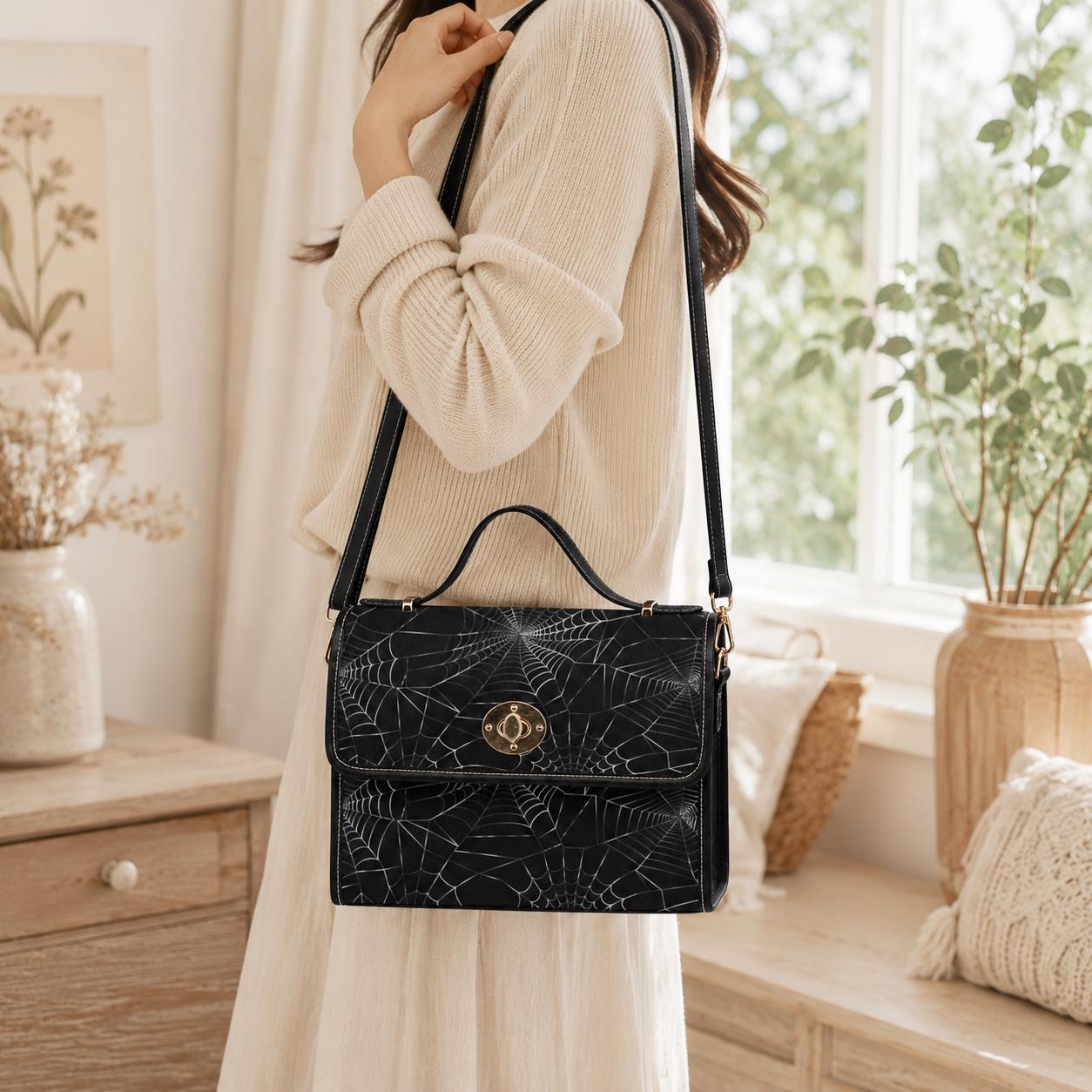 Spiderweb Handbag, Gothic Crossbody Purse with Web Pattern, Spooky Halloween Accessory