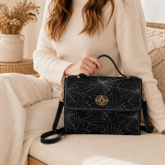 Spiderweb Handbag, Gothic Crossbody Purse with Web Pattern, Spooky Halloween Accessory