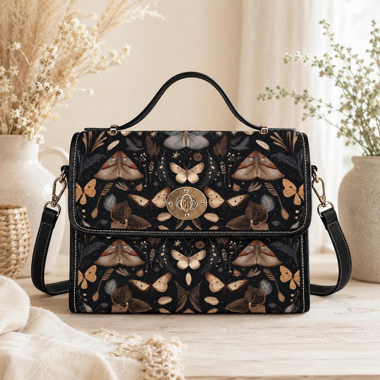 Moth Print Top Handle Bag, Dark Academia Satchel Purse, Celestial Nature Handbag