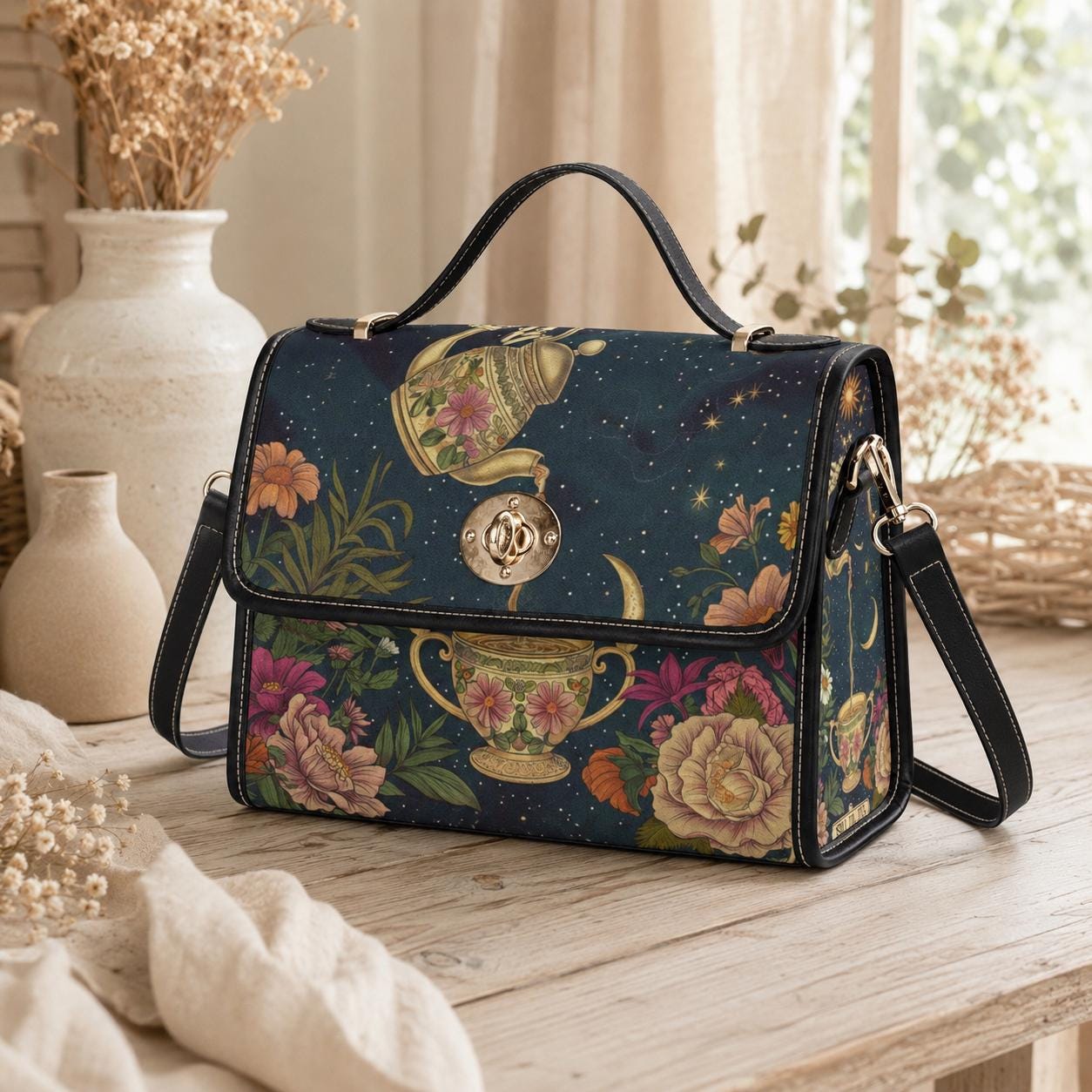 Whimsical Tea Party Purse – 'Spill the Tea' Teapot & Floral Print