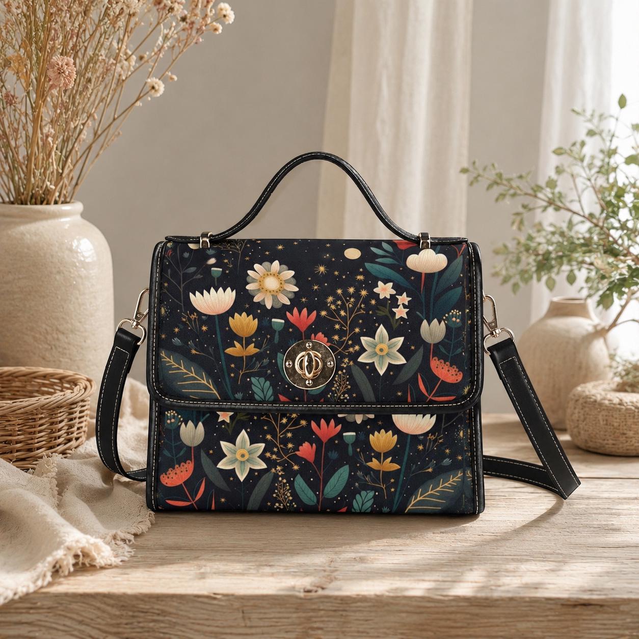 Celestial Floral Crossbody Bag, Moonlit Satchel Purse, Dark Cottagecore Handbag