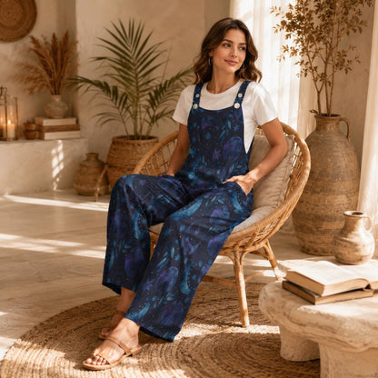Celestial Moon Wide Leg Jumpsuit, Galaxy Stars Pockets Outfit