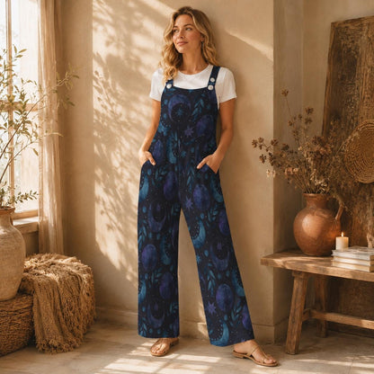 Celestial Moon Wide Leg Jumpsuit, Galaxy Stars Pockets Outfit