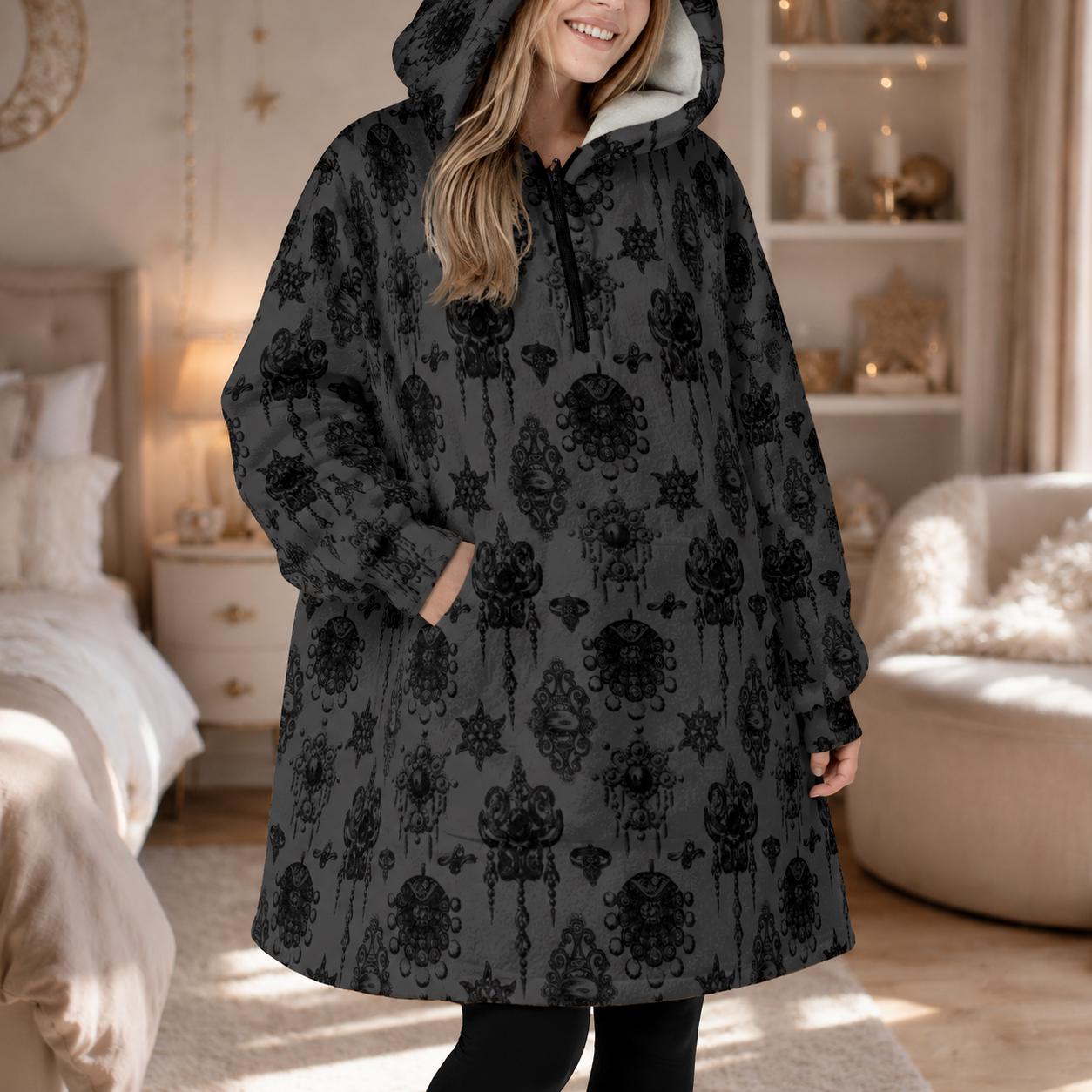 Gothic Hoodie Blanket, Dark Academia Wearable Blanket, Oversized Cozy Lounge Gift