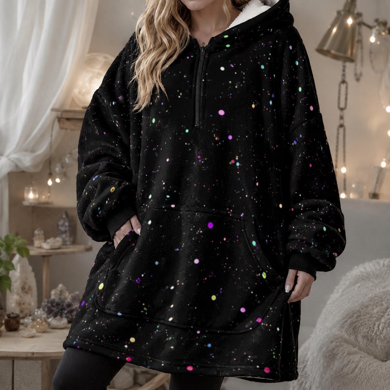Celestial Star Speckle Fleece Hoodie Blanket, Cat Ear Hood