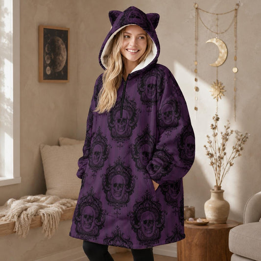 Purple Skull Cat-Ear Blanket Hoodie